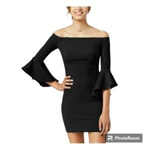 TEEZE ME Womens Black Bell Sleeve Off Shoulder Mini Party Bodycon‎ Dress sz 5
